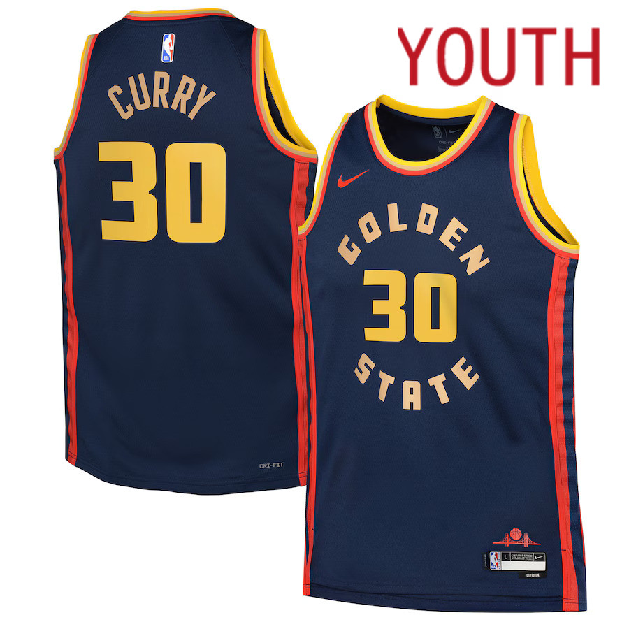 Youth Golden State Warriors #30 Stephen Curry Nike Navy City Edition 2024-25 Swingman Player NBA Jersey